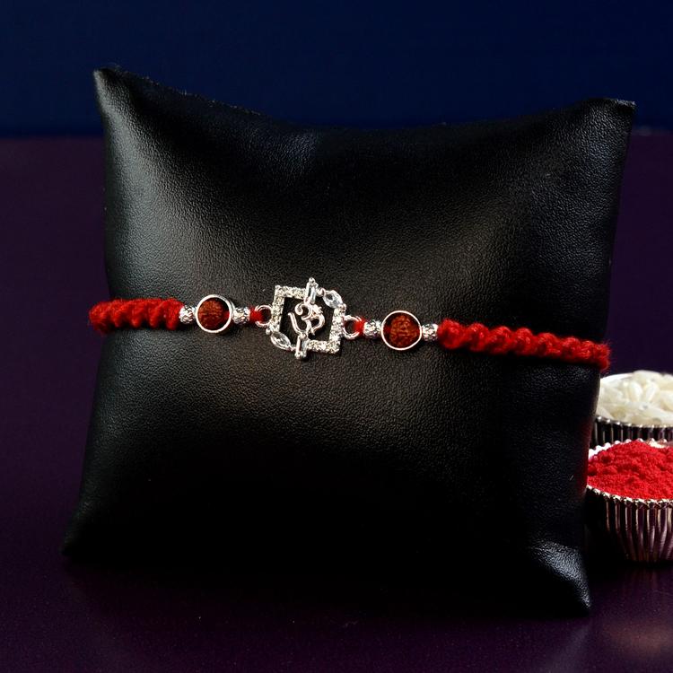Radiant CZ Rectangle Om Rakhi