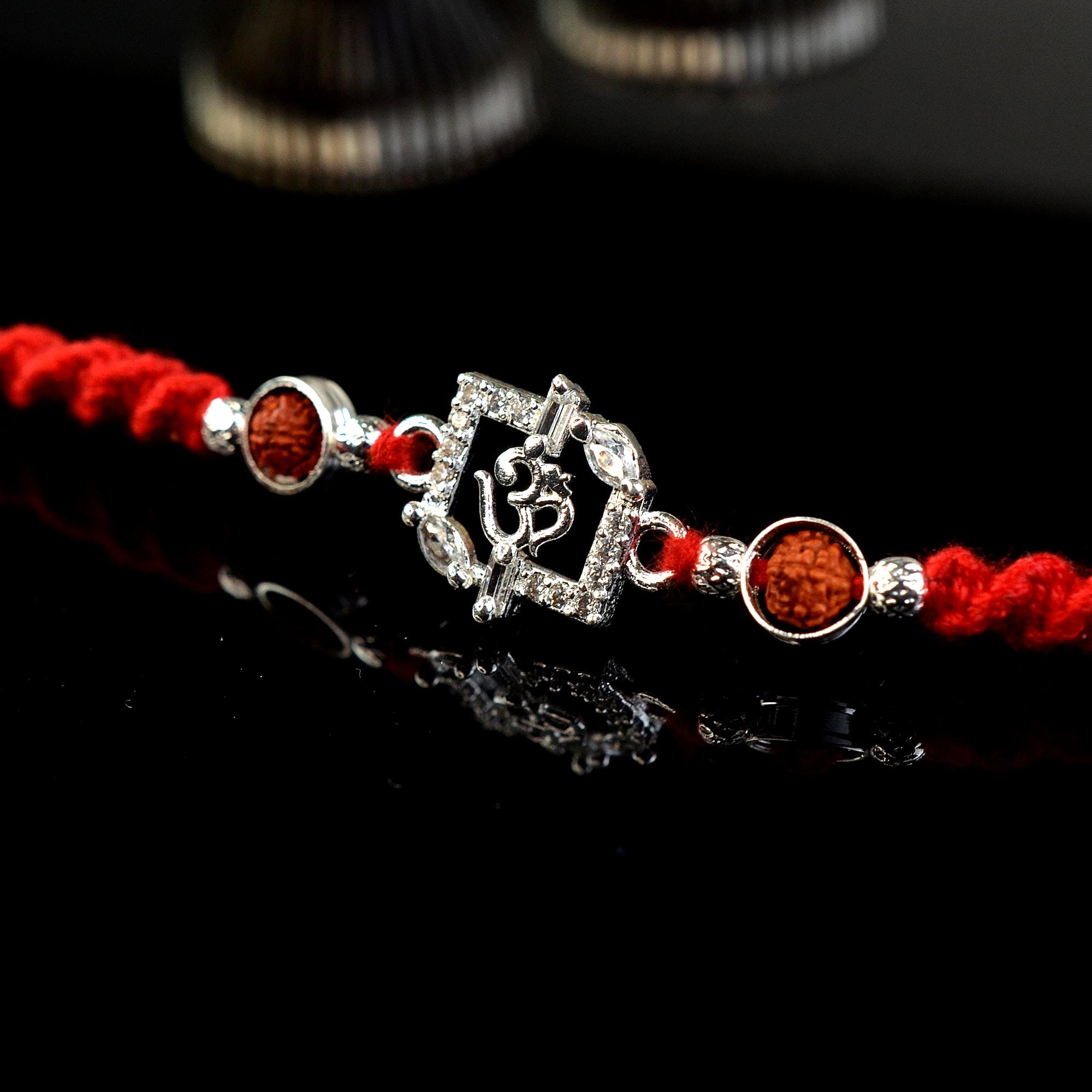 Radiant CZ Rectangle Om Rakhi | Om Rakhi