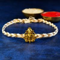 Ganesh - Golden Standing White Rakhi