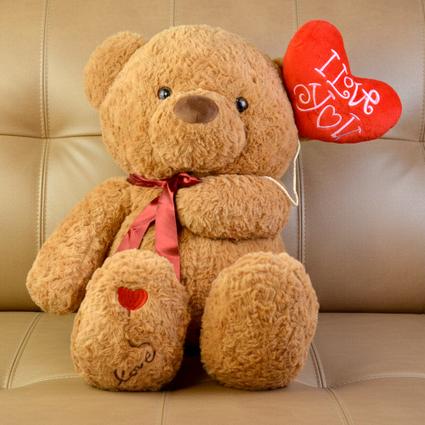 Brown Teddy with Heart Balloon