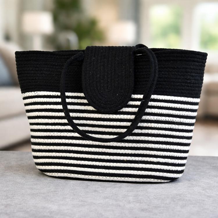 Black & White Jute Tote Bag