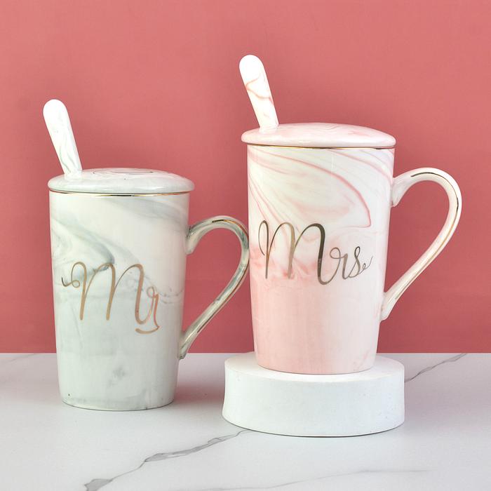 Mr. and Mrs. Marble Mug Set