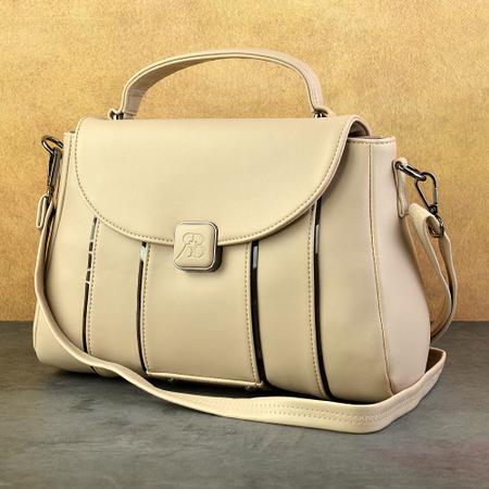Beige Structured Satchel Handbag