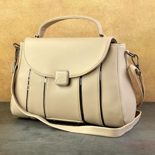 Beige Structured Satchel Handbag