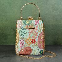 Light Blue Embroidered Box Clutch