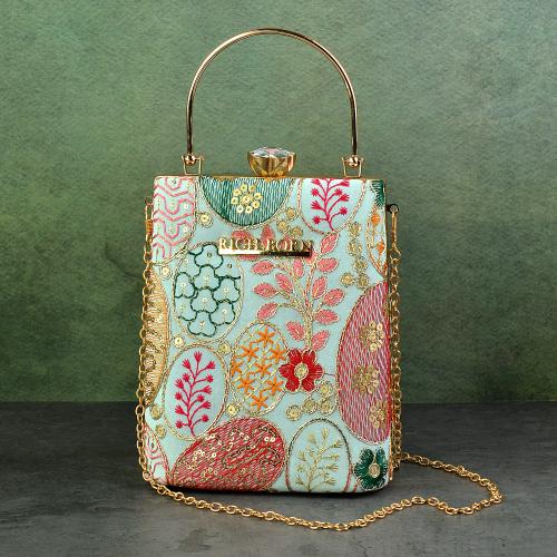 Light Blue Embroidered Box Clutch