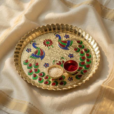 Round Peacock Roli Chawal Thali