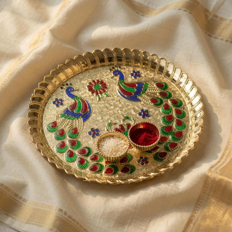 Round Peacock Roli Chawal Thali