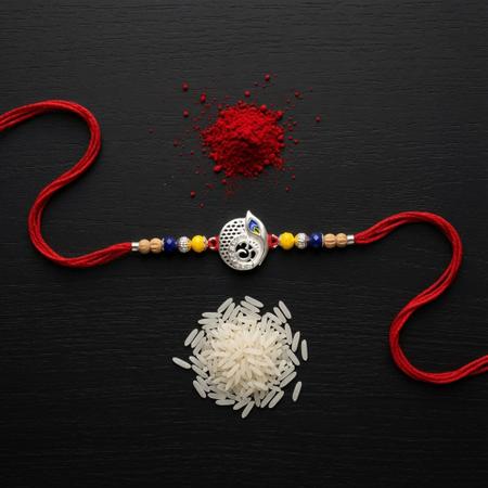 Om Peacock Feather Disc Rakhi