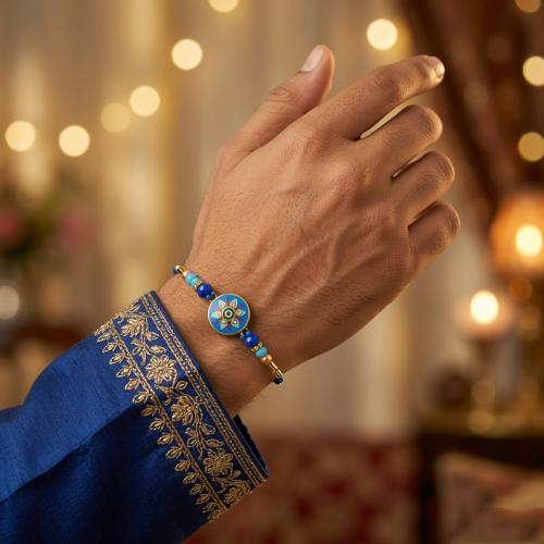Blue Floral Medallion Rakhi