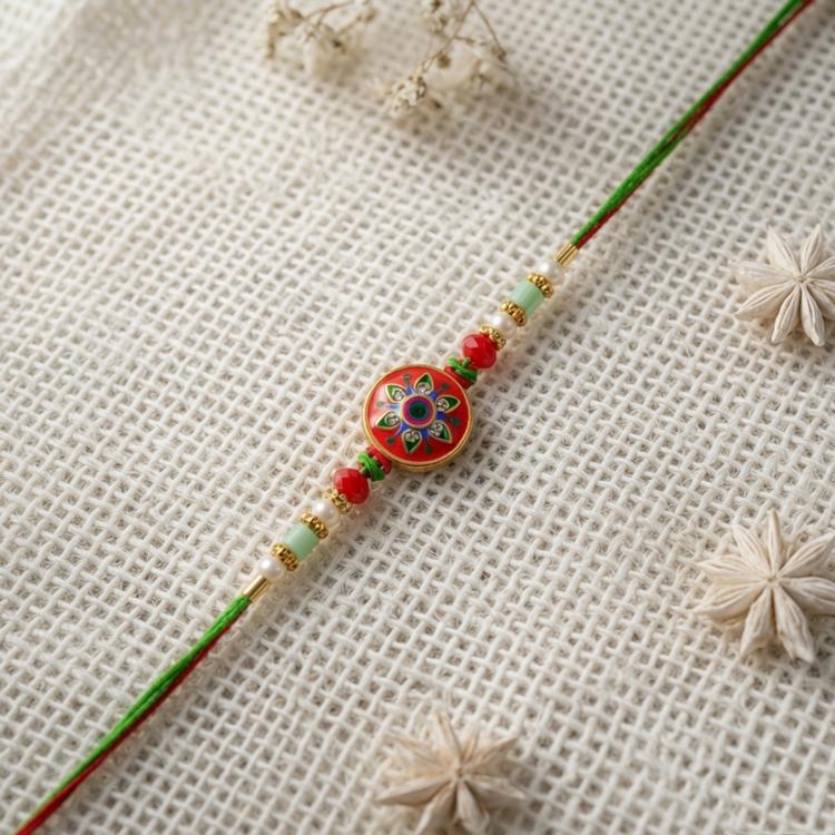 Floral Printed Medallion Rakhi
