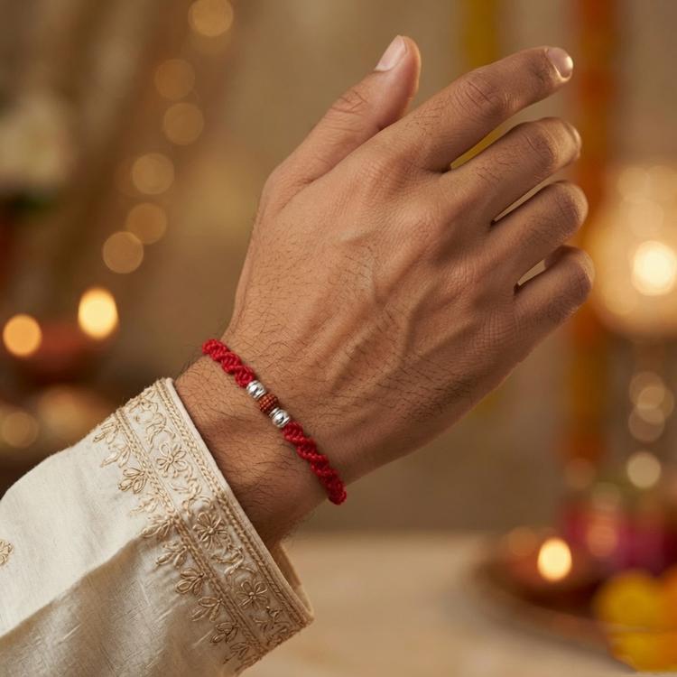 Crimson Helix Rudraksh Dori Rakhi
