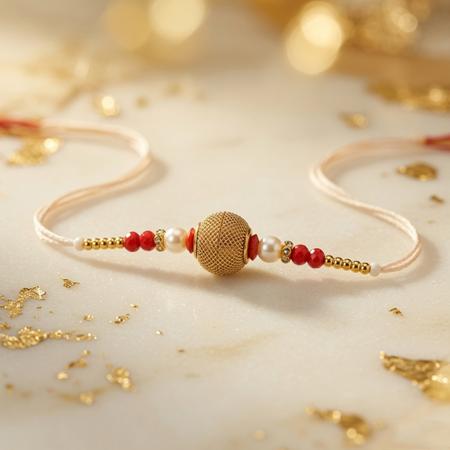 Golden Mesh Bead Dori Rakhi