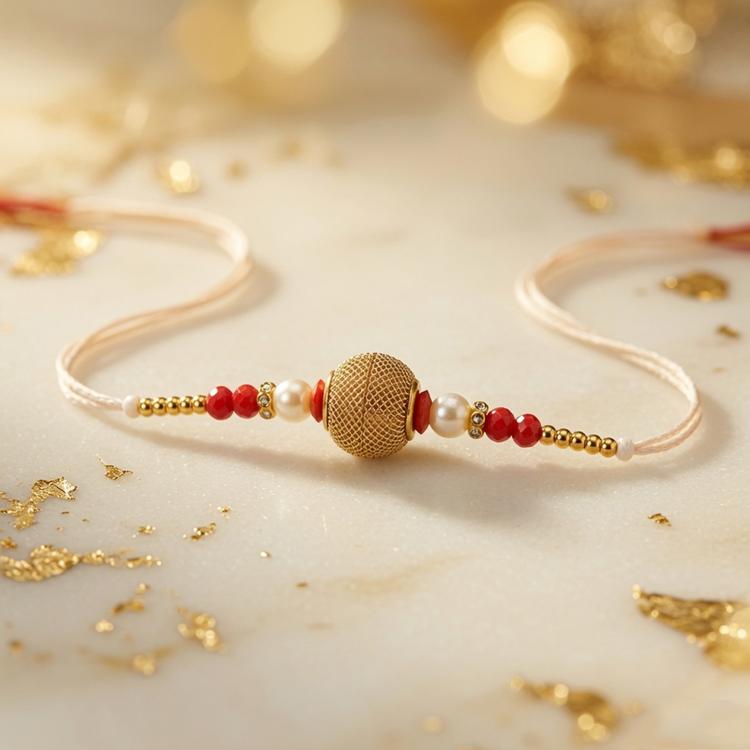 Golden Mesh Bead Dori Rakhi