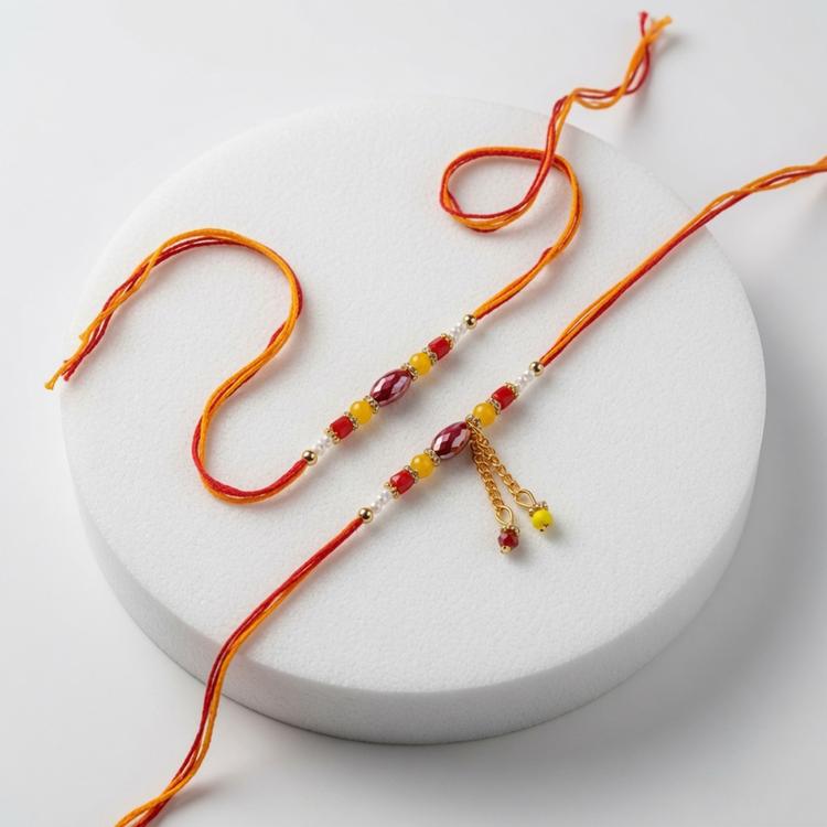 Ruby Bead Mouli Couple Rakhi