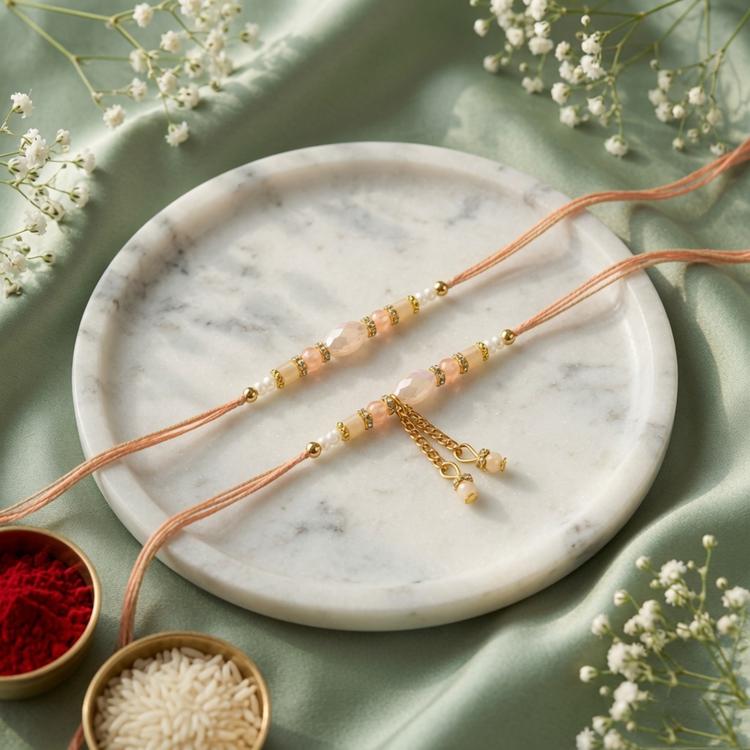 Elegant Peach Couple Pair Rakhi