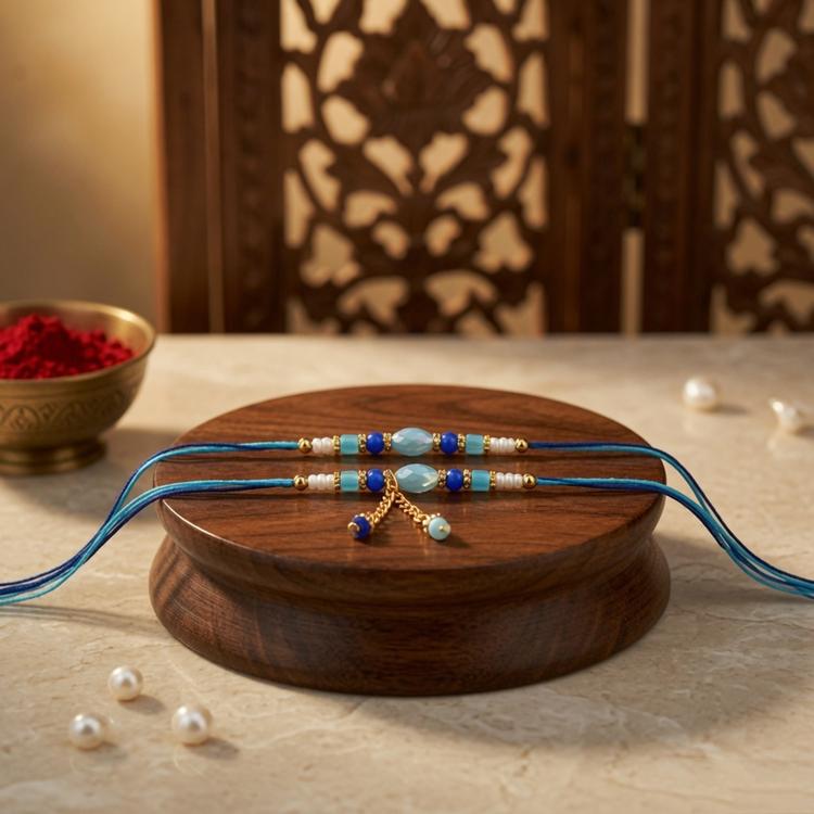 Azure Elegance Couple Rakhi Pair