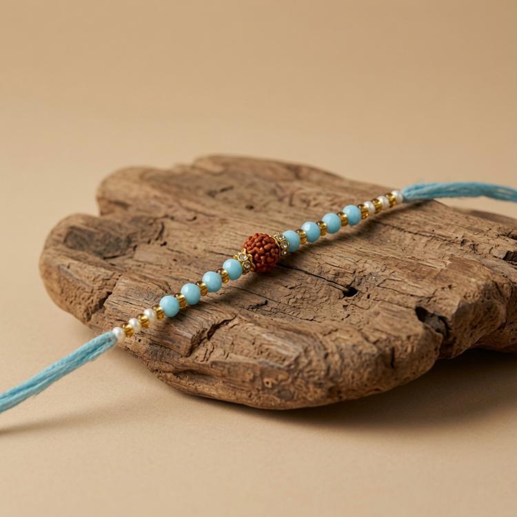Sky Blue Rudraksha Rakhi