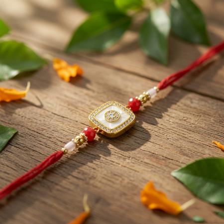 Stones MOP Golden Square Rakhi