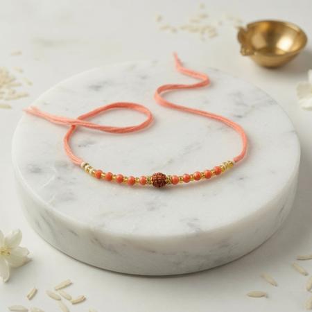 Orange Bead Rudraksha Rakhi