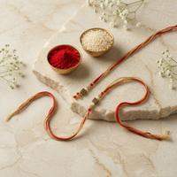 Elegant Red Gold Lumba with Rakhi