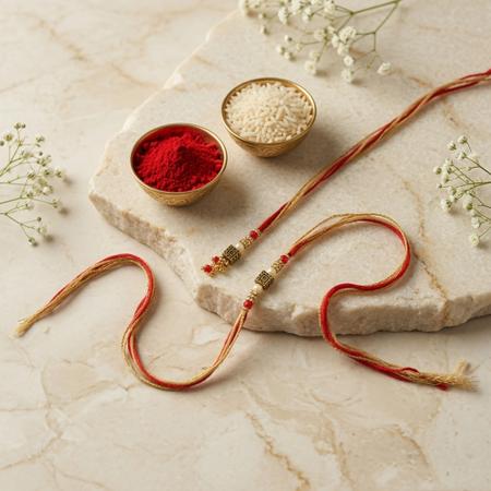 Elegant Red Gold Lumba with Rakhi