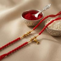 Red Gold Couple Pair Dori Rakhi
