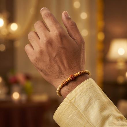 Single Rudraksh Beige Rakhi