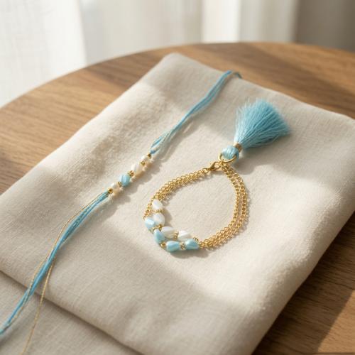 Sky Blue Tassel Lumba with Rakhi