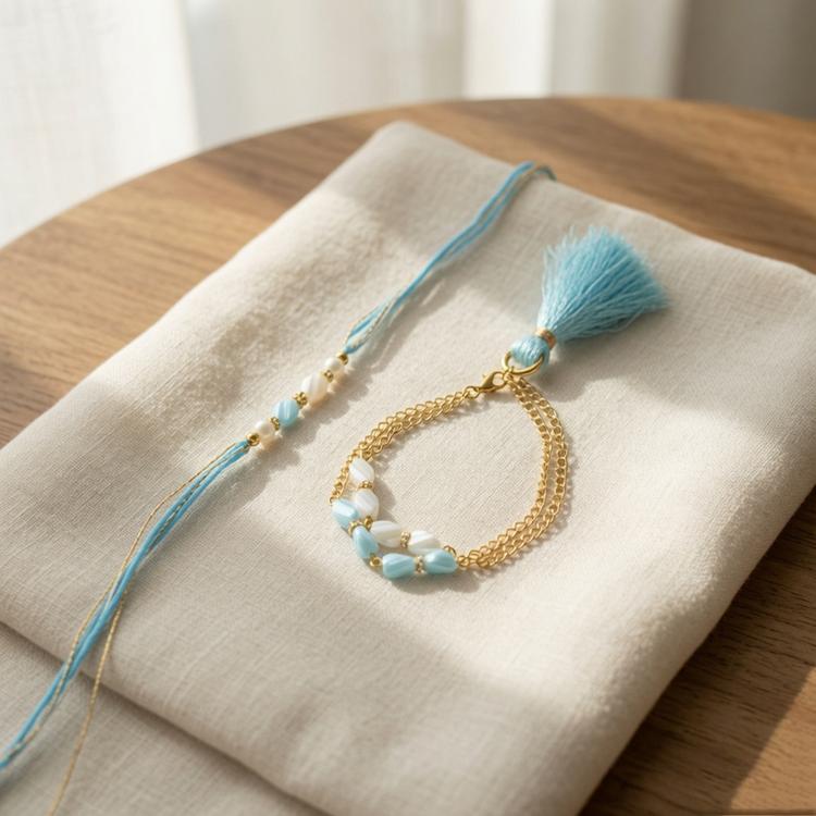 Sky Blue Tassel Lumba with Rakhi
