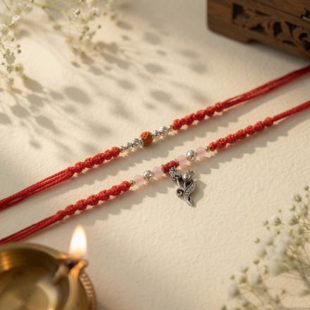 Rudraksh and Rose Couple Pair Rakhi