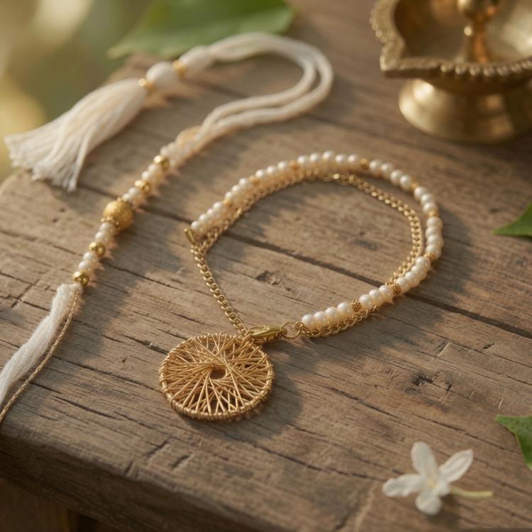 Dreamy White and Gold Lumba and Rakhi