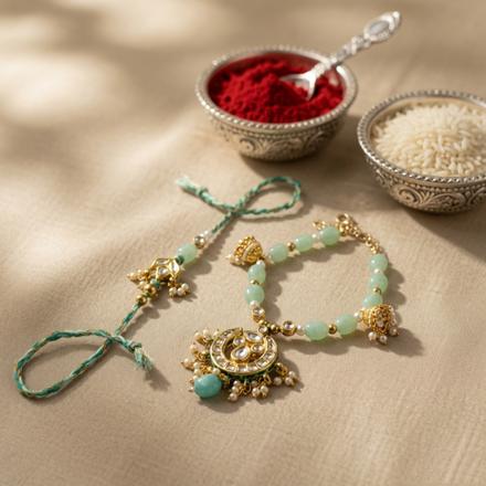Green Kundan Bracelet Lumba Rakhi