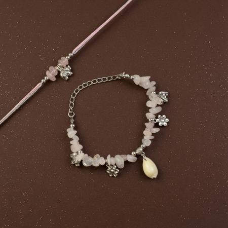 Rose Quartz Bhabhi Bracelet with Rakhi