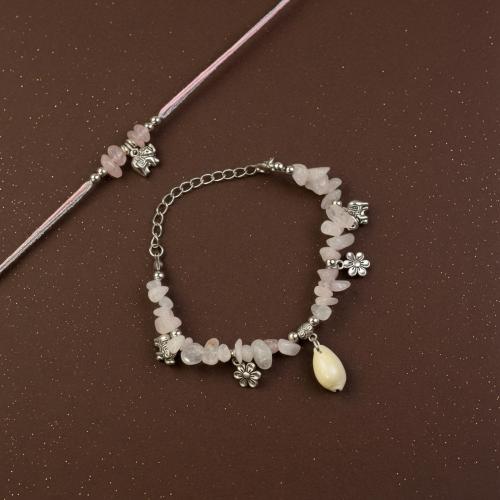 Rose Quartz Bhabhi Bracelet with Rakhi