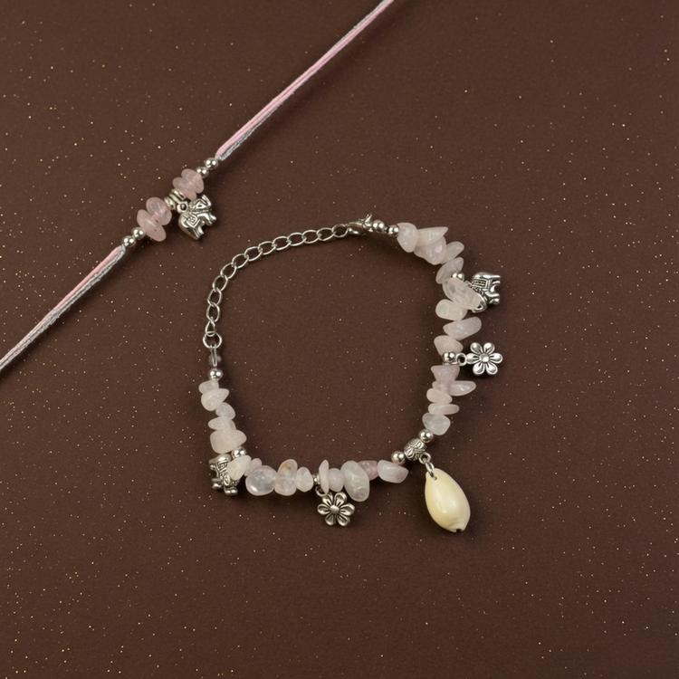 Rose Quartz Bhabhi Bracelet with Rakhi