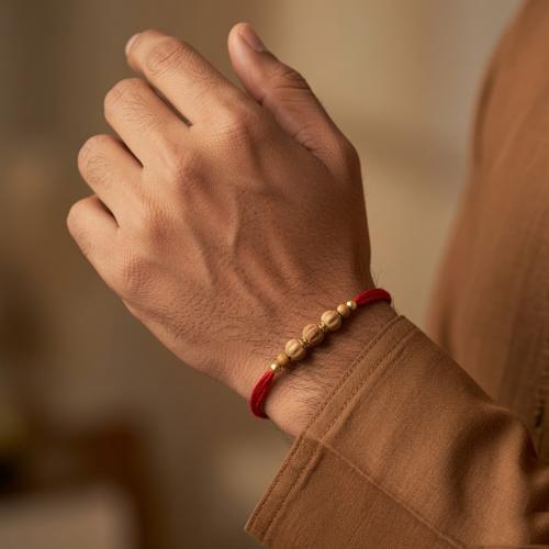 Rustic Wooden Bead Dori Rakhi