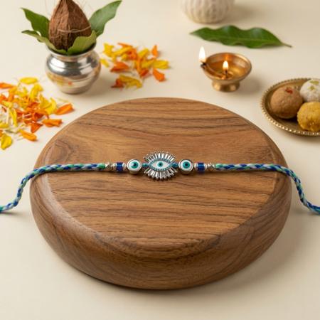 Silver Halo Evil Eye Rakhi