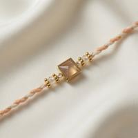 Peach Square Stone Dori Rakhi