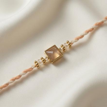 Peach Square Stone Dori Rakhi