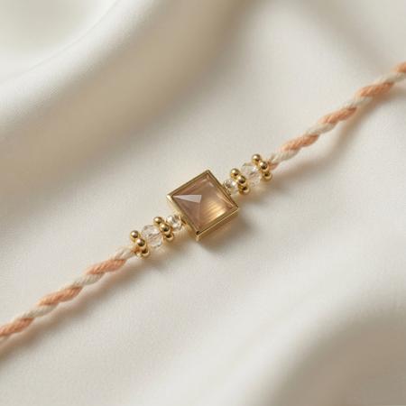Peach Square Stone Dori Rakhi