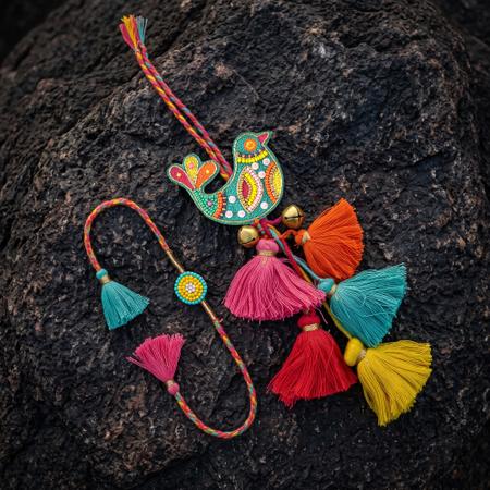 Beaded Bird Tassel Lumba with Rakhi