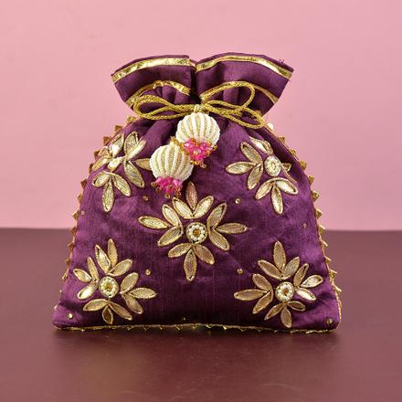Embroidered Purple Potli Bag