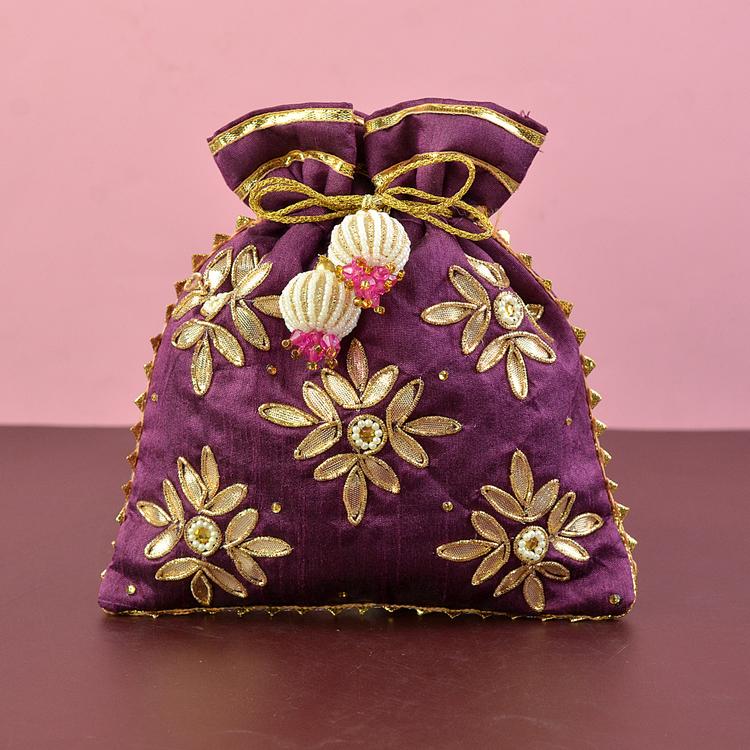 Embroidered Purple Potli Bag