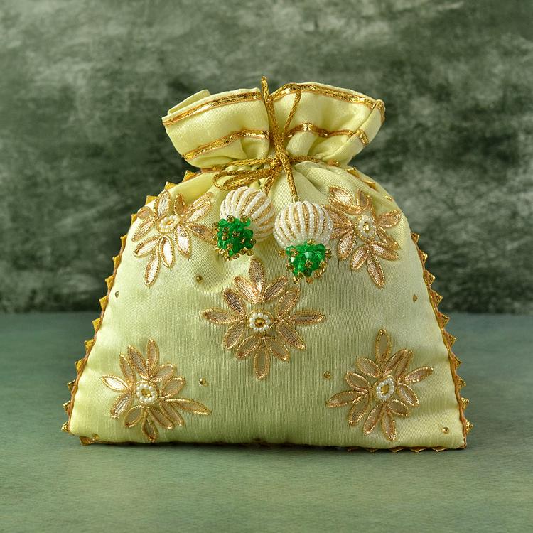 Embroidered Green Potli Bag