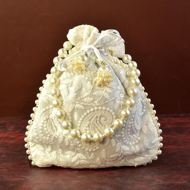 White Chikankari Potli Bag