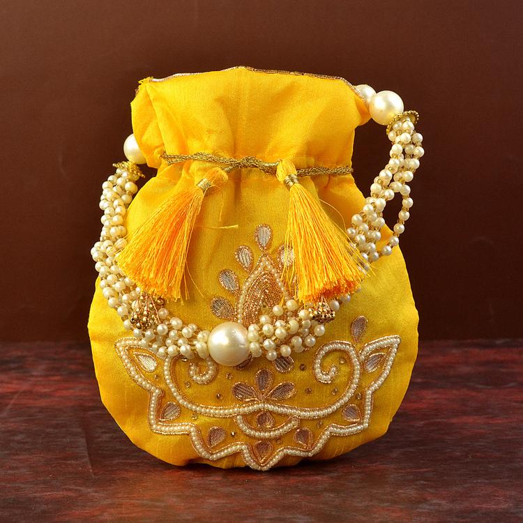 Yellow Zardosi Potli Bag