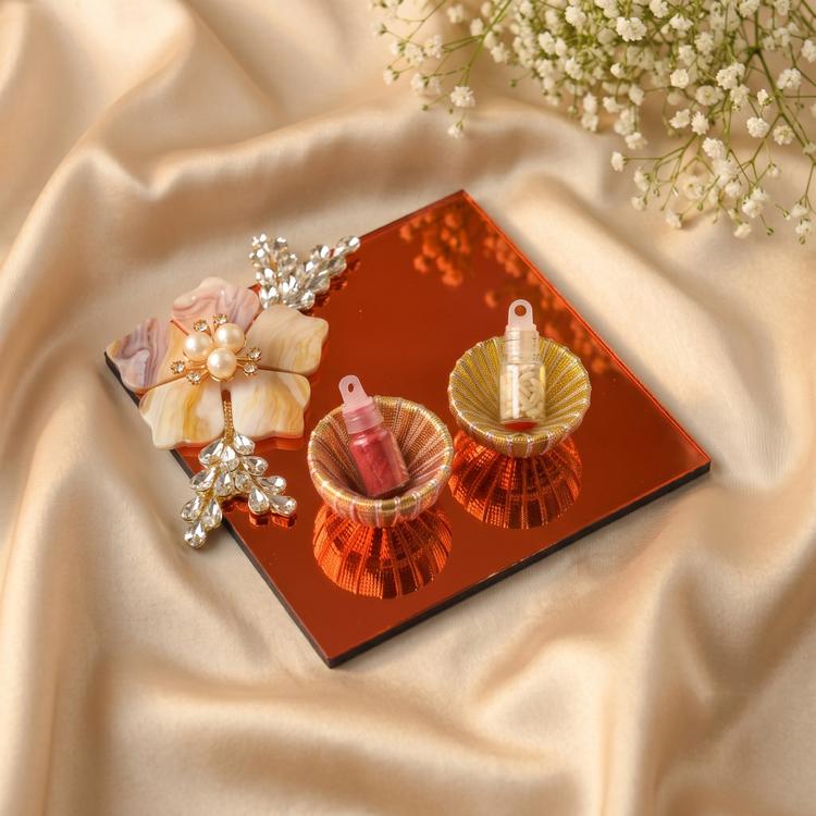 Floral Red Square Roli Chawal Tray