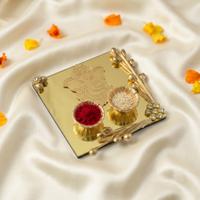 Golden Square Roli Chawal Tray
