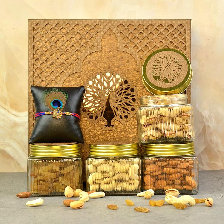 Wooden Rakhi & Dry Fruit Gift Box